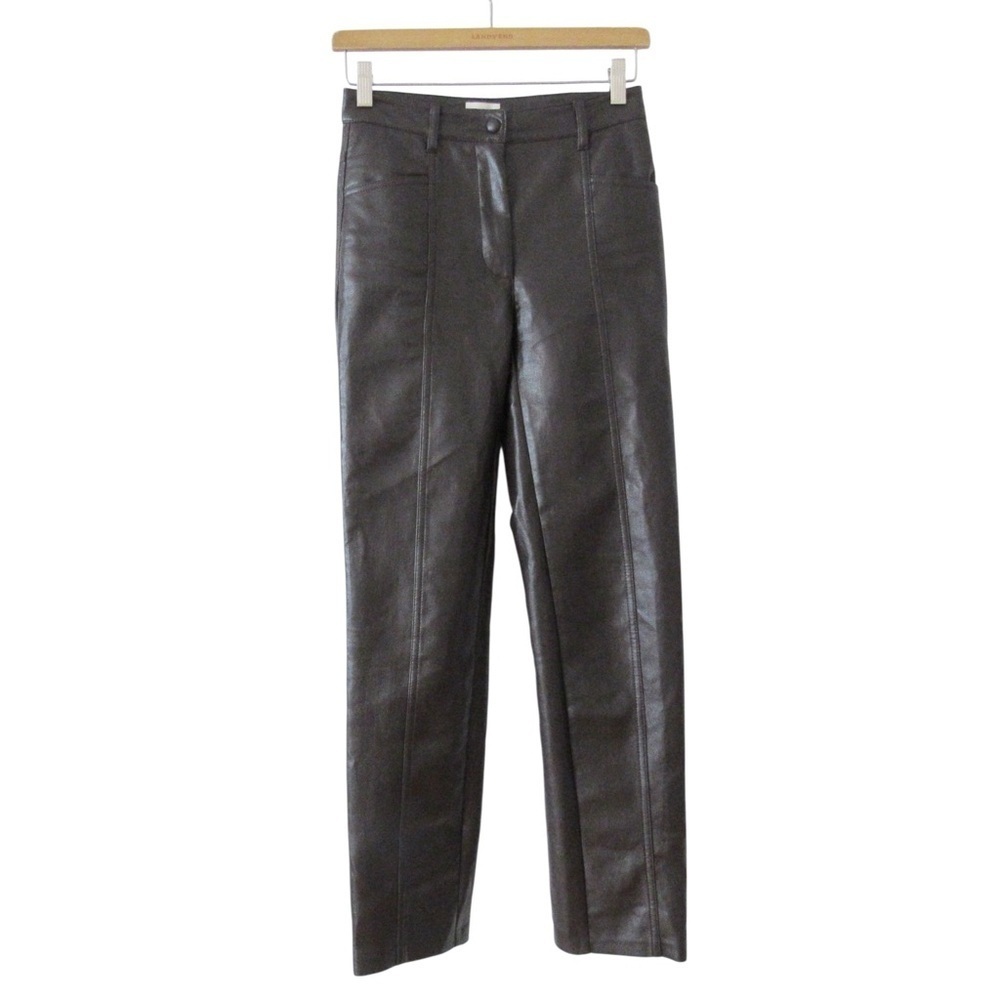 Aritzia Wilfred Rebel Pants 0 Dark Brown Vegan Faux Leather High Rise Straight